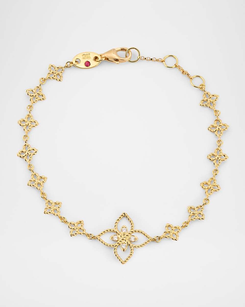 18K Yellow Gold Principessa Diamond Flower Chain Bracelet
